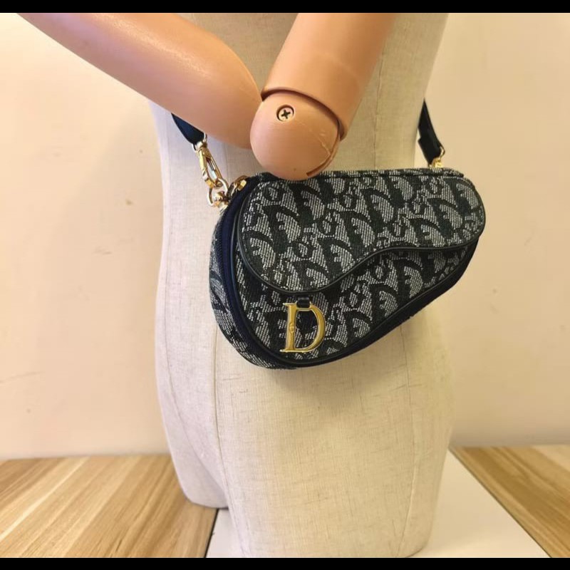 Dior深藍老花小包 可斜背 附副廠背帶-1