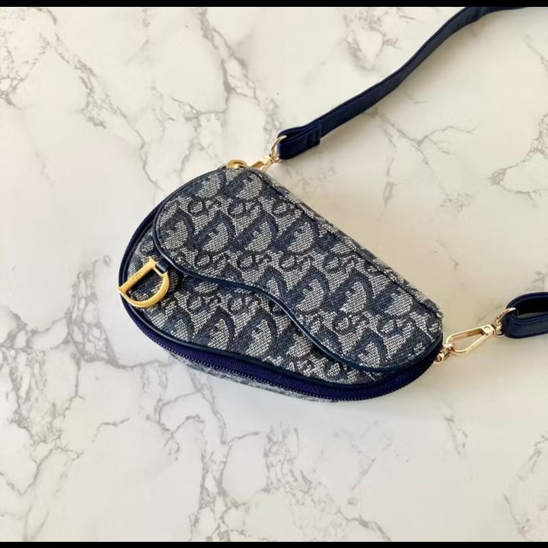 Dior深藍老花小包 可斜背 附副廠背帶-2