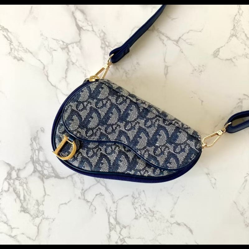 Dior深藍老花小包 可斜背 附副廠背帶-3