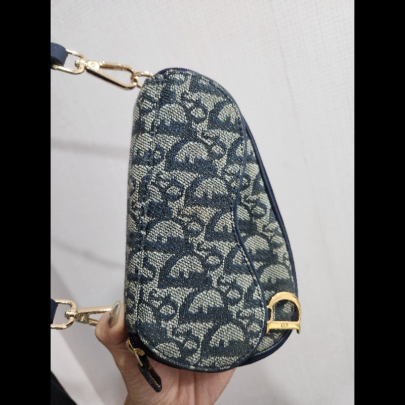 Dior深藍老花小包 可斜背 附副廠背帶-6