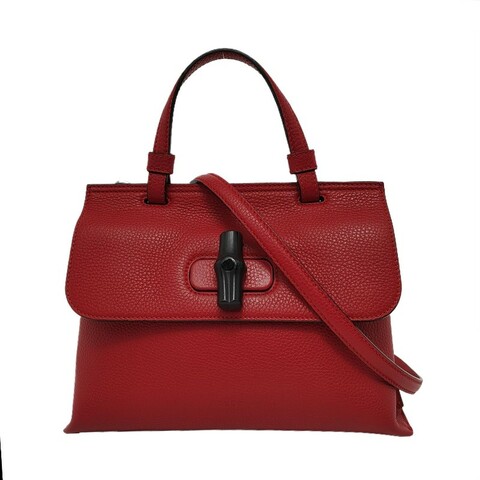 GUCCI Daily 紅色牛皮竹節單肩包手提包 銀色五金 可拆卸肩帶