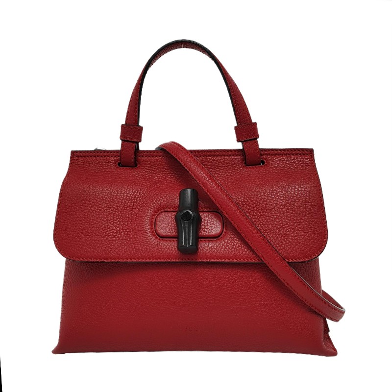 GUCCI Daily 紅色牛皮竹節單肩包手提包 銀色五金 可拆卸肩帶-0