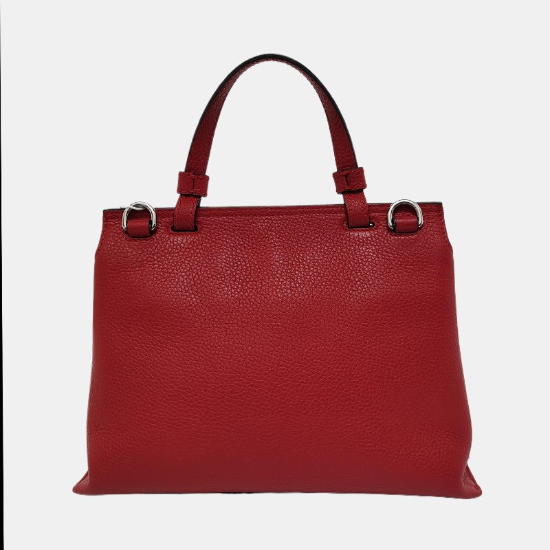 GUCCI Daily 紅色牛皮竹節單肩包手提包 銀色五金 可拆卸肩帶-3