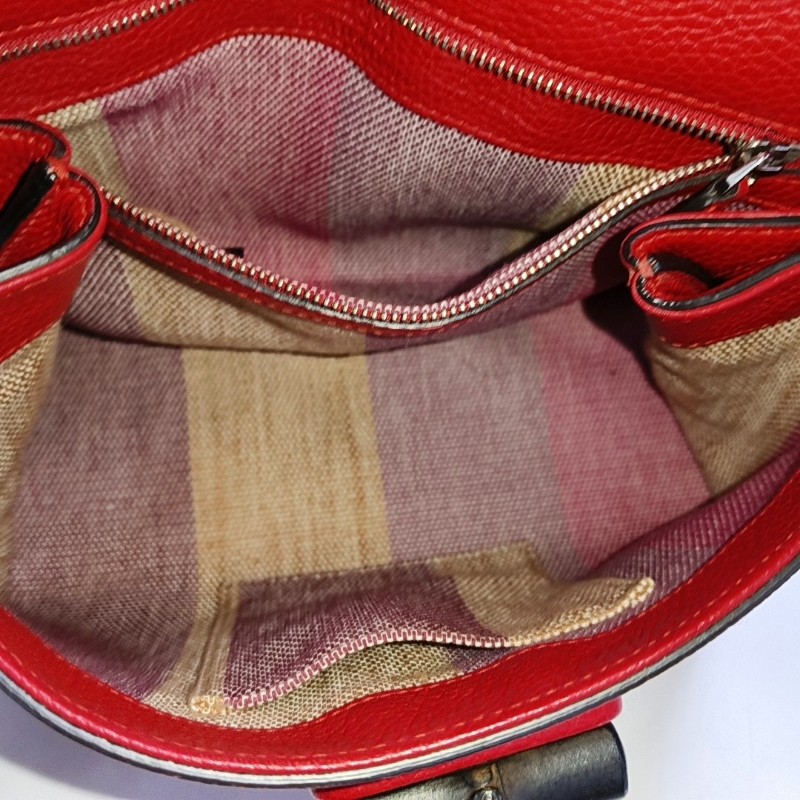 GUCCI Daily 紅色牛皮竹節單肩包手提包 銀色五金 可拆卸肩帶-5