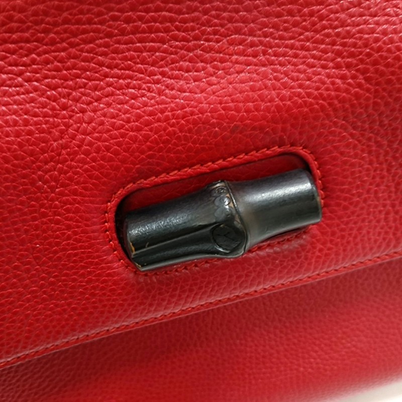 GUCCI Daily 紅色牛皮竹節單肩包手提包 銀色五金 可拆卸肩帶-7