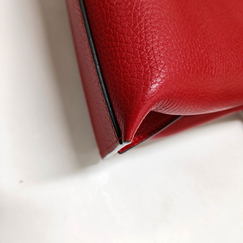 GUCCI Daily 紅色牛皮竹節單肩包手提包 銀色五金 可拆卸肩帶-8