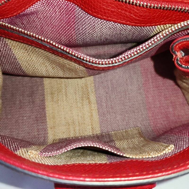 GUCCI Daily 紅色牛皮竹節單肩包手提包 銀色五金 可拆卸肩帶-9