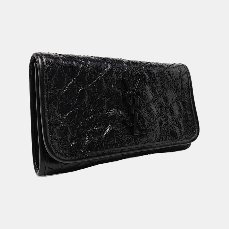 YSL NIKI 黑色牛皮褶皺錢包 黑色五金 9.9新-3