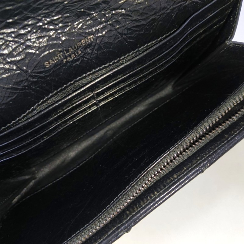 YSL NIKI 黑色牛皮褶皺錢包 黑色五金 9.9新-6