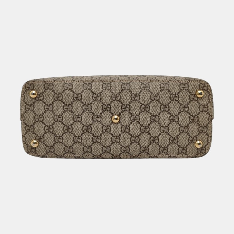 GUCCI 米色帆布老花單肩包 金色五金-5