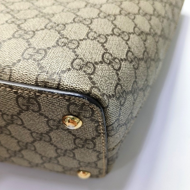 GUCCI 米色帆布老花單肩包 金色五金-7