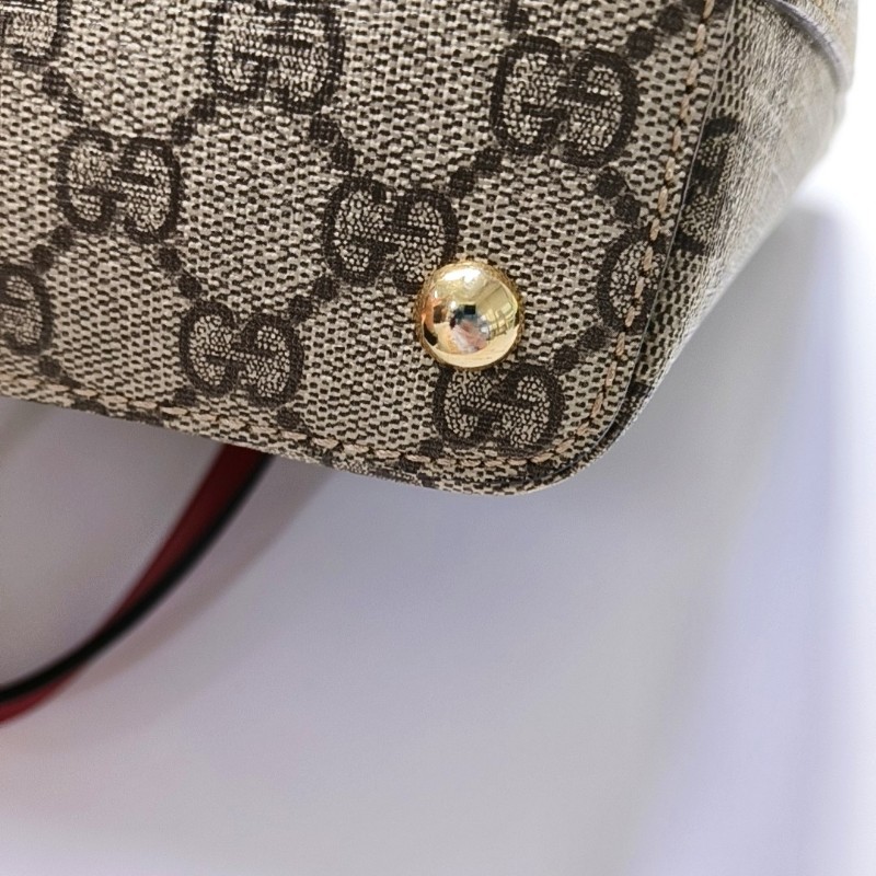 GUCCI 米色帆布老花單肩包 金色五金-8