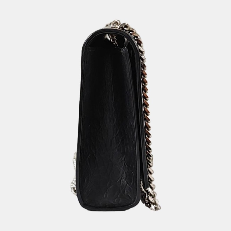 YSL KATE 中號 黑色牛皮流蘇鱷魚紋單肩包 銀色五金 9.8新-3