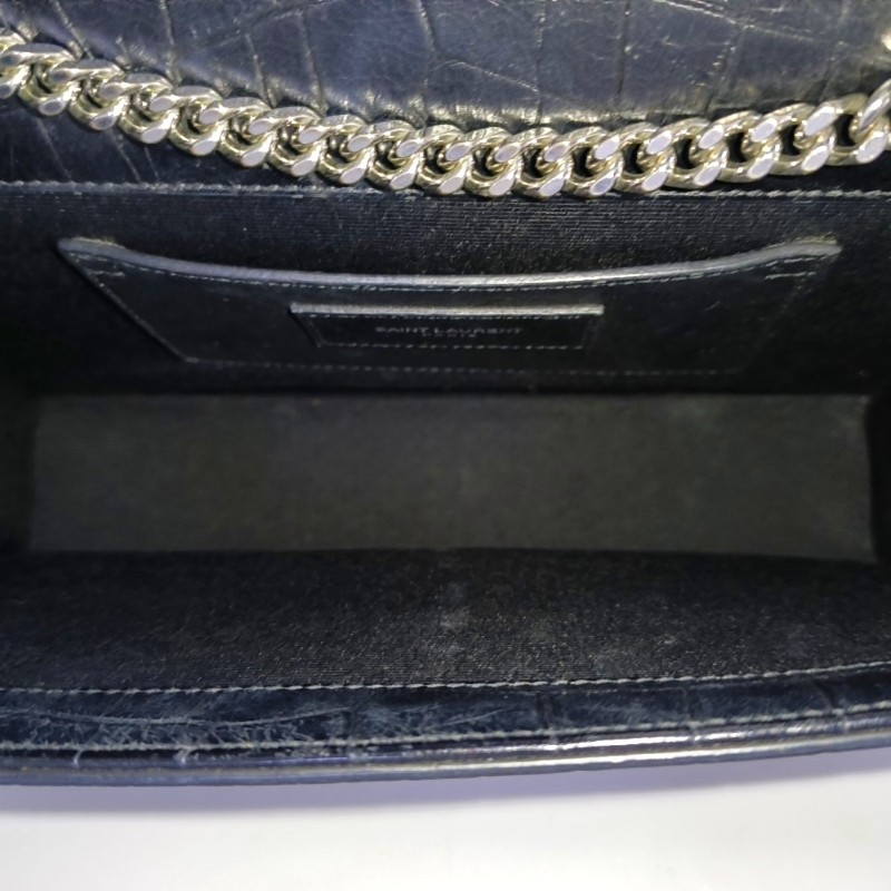 YSL KATE 中號 黑色牛皮流蘇鱷魚紋單肩包 銀色五金 9.8新-6