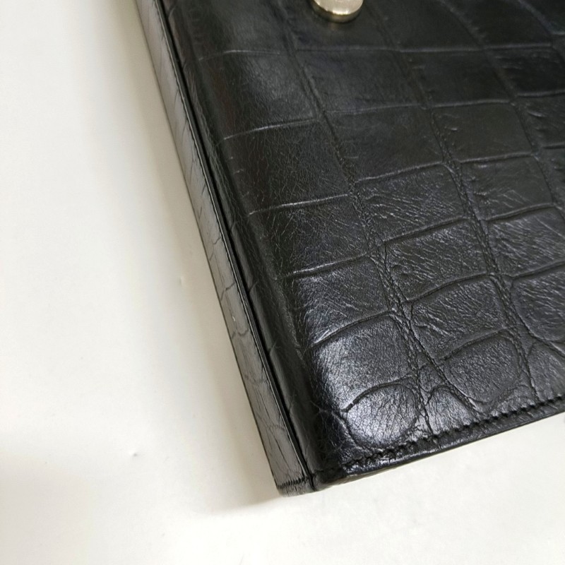 YSL KATE 中號 黑色牛皮流蘇鱷魚紋單肩包 銀色五金 9.8新-10