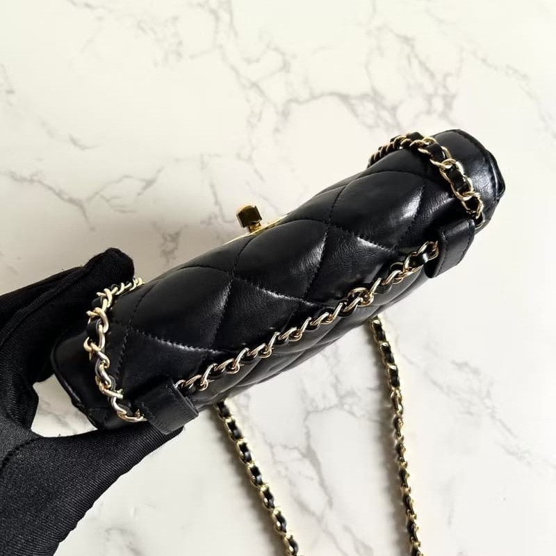 【LA LUNE】中古二手包 Chanel黑色旋轉金扣單肩包 斜背包 古董包 側背包小包-4