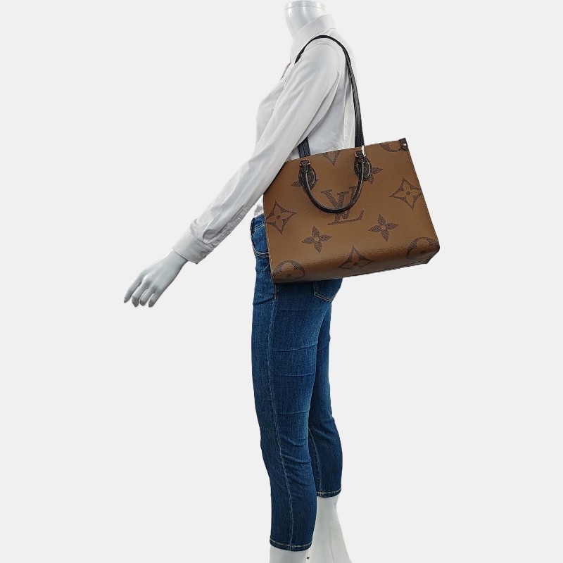 LOUIS VUITTON ONTHEGO 中號 棕色塗層帆布老花叢林包單肩包手提包 金色五金 9.9新-1