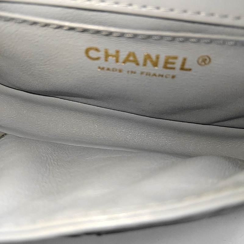 CHANEL 2.55藍色牛皮菱格紋絎縫腰包手提包單肩包 金色五金 27開 9.8新-5