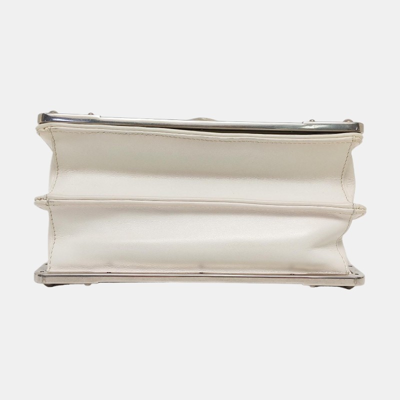 PRADA Cahier白色羊皮鉚釘絎縫斜挎包單肩包 銀色五金 可拆卸肩帶-5