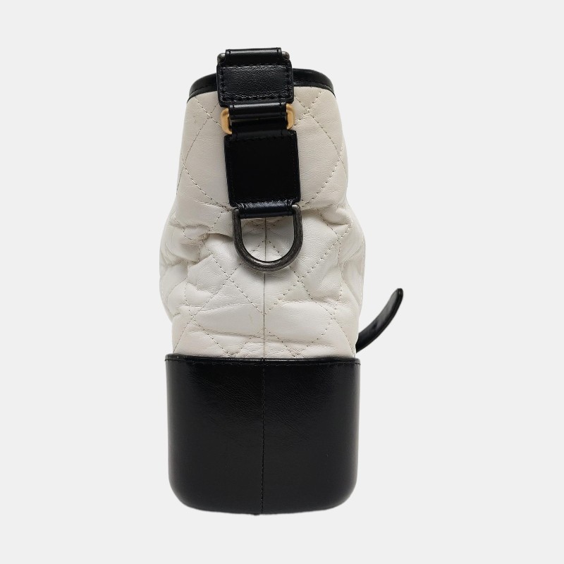 CHANEL GABRIELLE 中號 白色牛皮菱格紋絎縫流浪包斜挎包單肩包 金色銀色釘色五金 24開 可拆卸肩帶-2