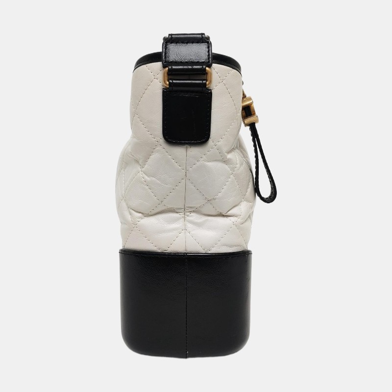 CHANEL GABRIELLE 中號 白色牛皮菱格紋絎縫流浪包斜挎包單肩包 金色銀色釘色五金 24開 可拆卸肩帶-3