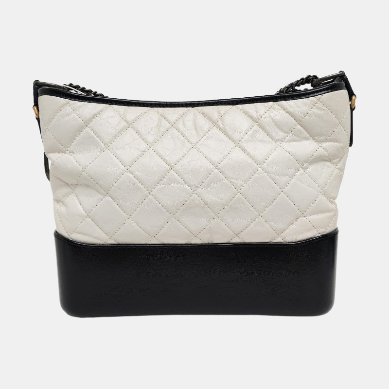 CHANEL GABRIELLE 中號 白色牛皮菱格紋絎縫流浪包斜挎包單肩包 金色銀色釘色五金 24開 可拆卸肩帶-4