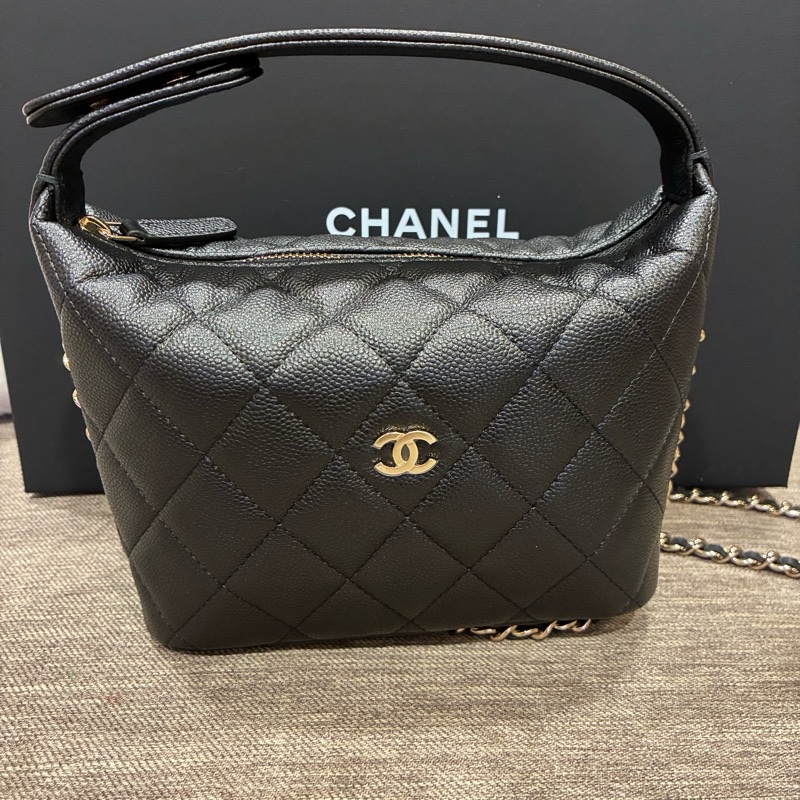 香奈兒Chanel 經典logo 黑色 荔枝皮 飯盒包 🇹🇼購證25年10🈷️票-7