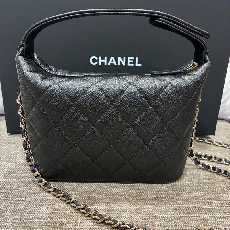 香奈兒Chanel 經典logo 黑色 荔枝皮 飯盒包 🇹🇼購證25年10🈷️票-8