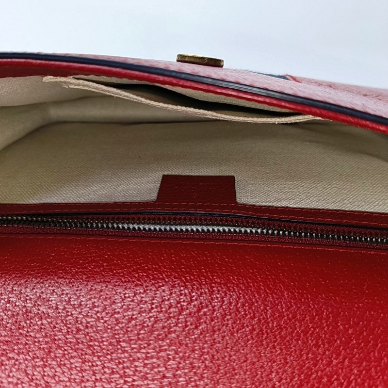 GUCCI Animalier紅色牛皮條紋織帶虎頭單肩包斜挎包 金色五金 可拆卸肩帶-6