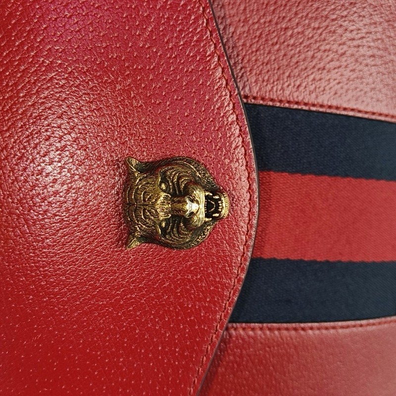 GUCCI Animalier紅色牛皮條紋織帶虎頭單肩包斜挎包 金色五金 可拆卸肩帶-8
