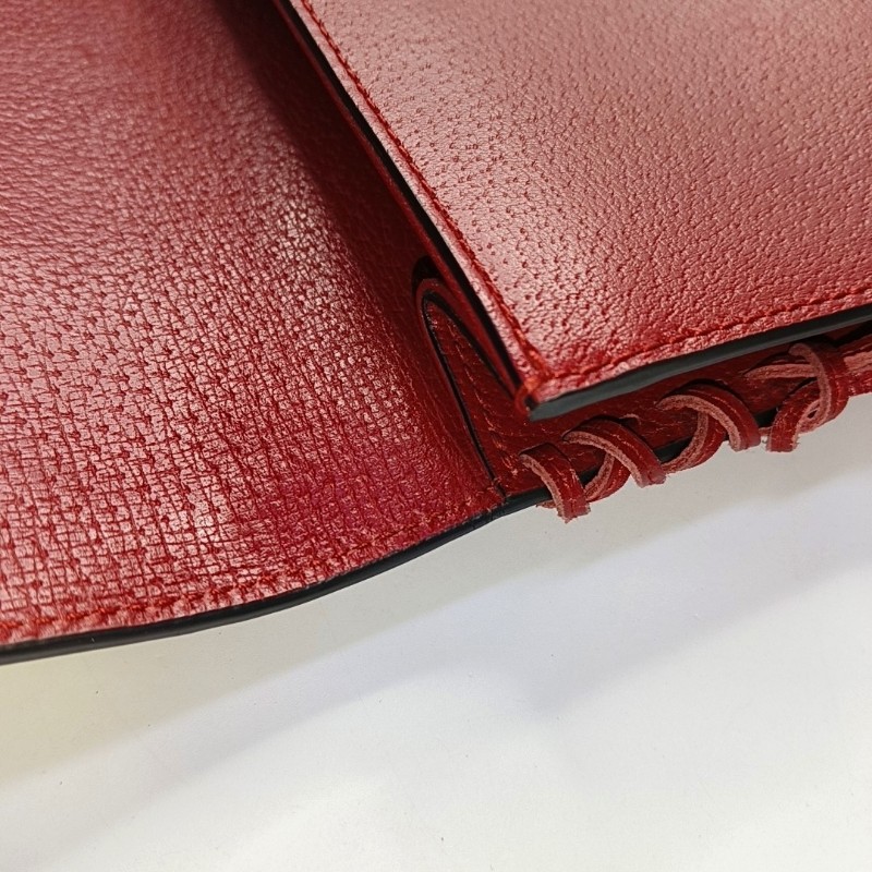 GUCCI Animalier紅色牛皮條紋織帶虎頭單肩包斜挎包 金色五金 可拆卸肩帶-9