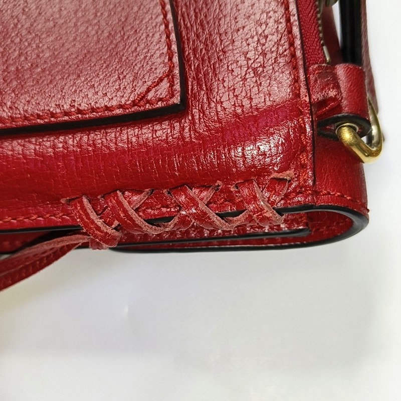 GUCCI Animalier紅色牛皮條紋織帶虎頭單肩包斜挎包 金色五金 可拆卸肩帶-11