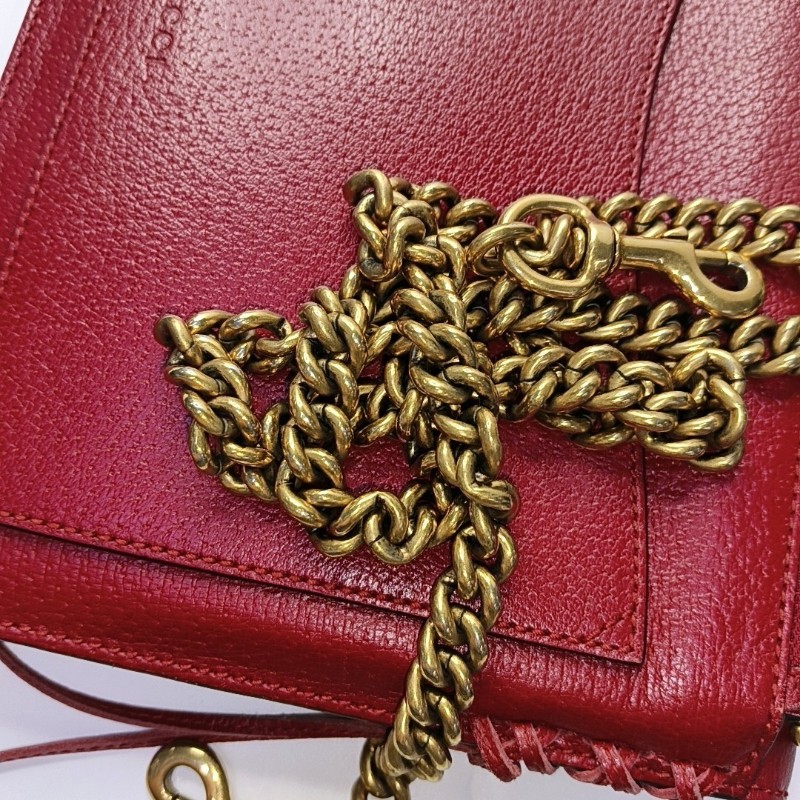 GUCCI Animalier紅色牛皮條紋織帶虎頭單肩包斜挎包 金色五金 可拆卸肩帶-14