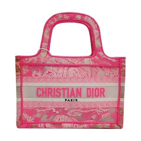 DIOR Book Tote 迷你 粉色織物刺繡提花手提包