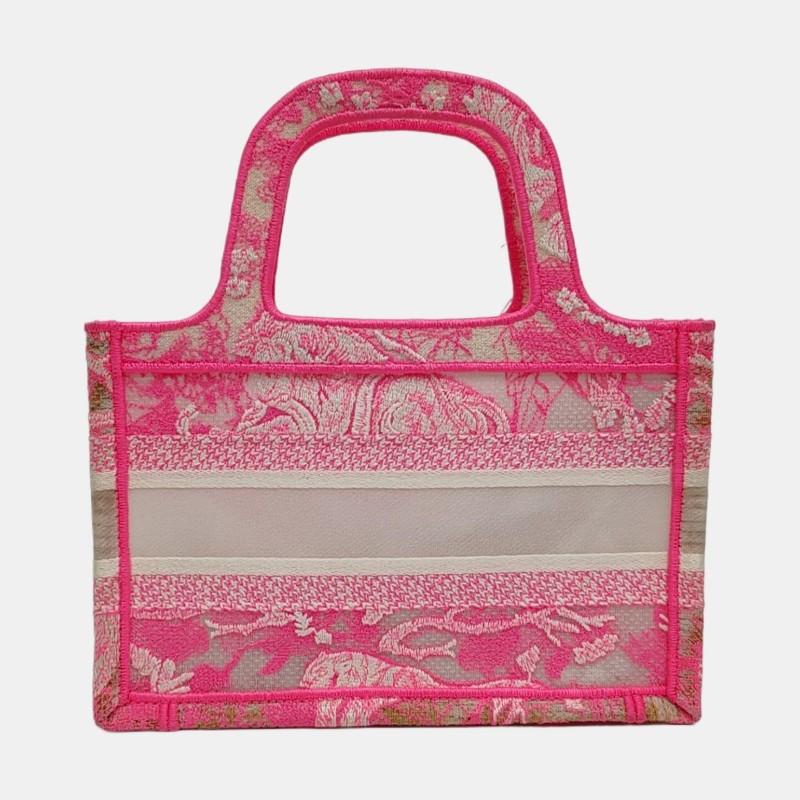 DIOR Book Tote 迷你 粉色織物刺繡提花手提包-4