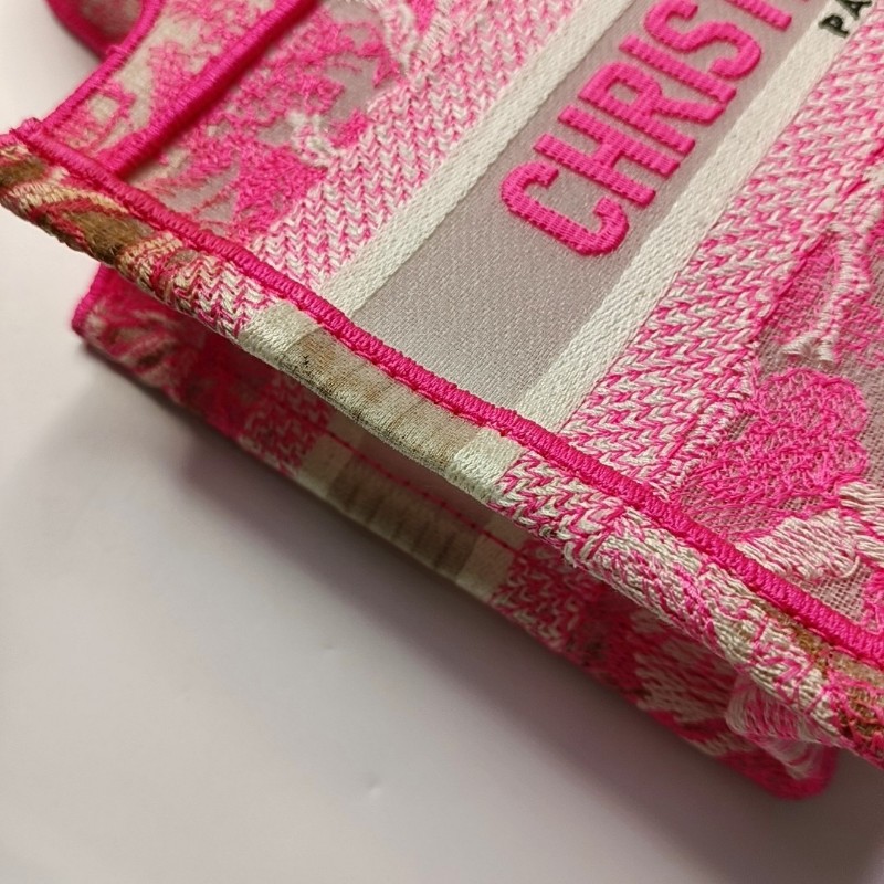 DIOR Book Tote 迷你 粉色織物刺繡提花手提包-9