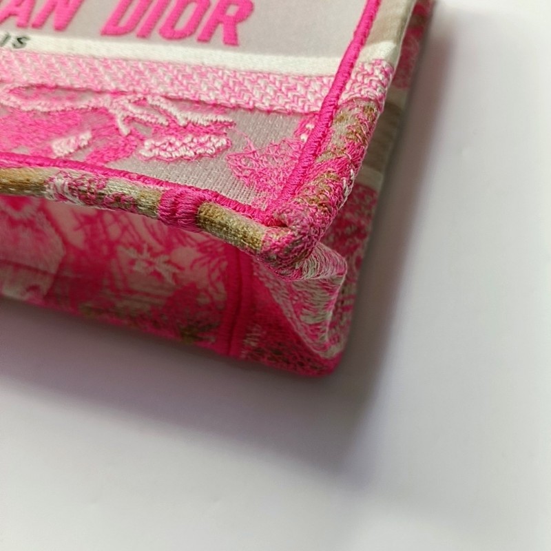 DIOR Book Tote 迷你 粉色織物刺繡提花手提包-11