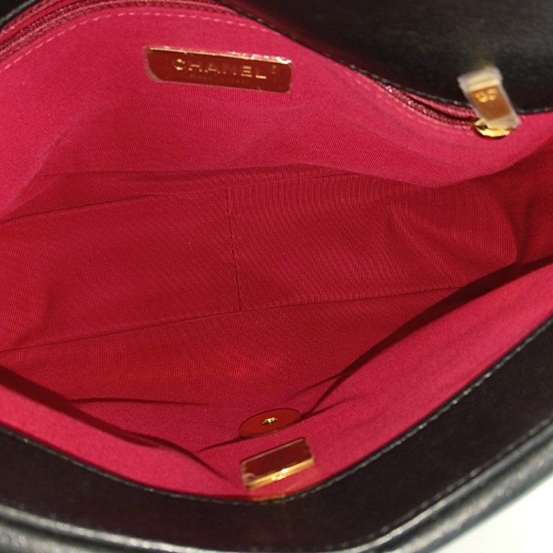 CHANEL CHANEL 19 小號 黑色羊皮菱格紋絎縫單肩包斜挎包 金色銀色釘色五金 9.9新-6