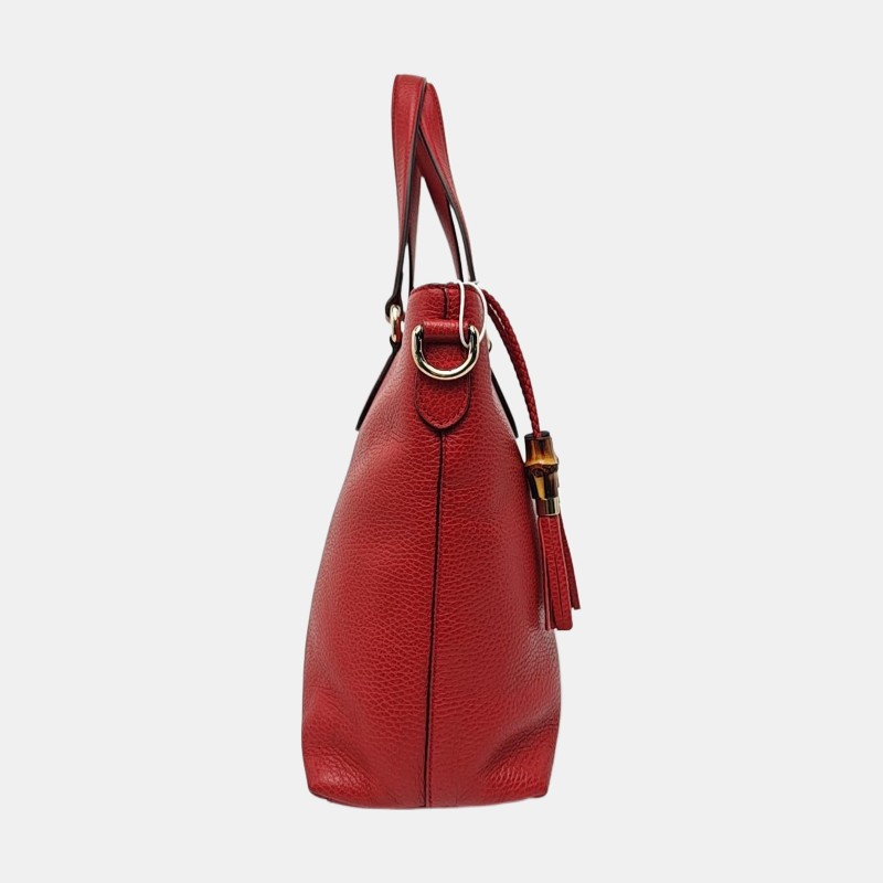 GUCCI托特包紅色牛皮單肩包斜挎包手提包 金色五金 可拆卸肩帶 9.8新-3