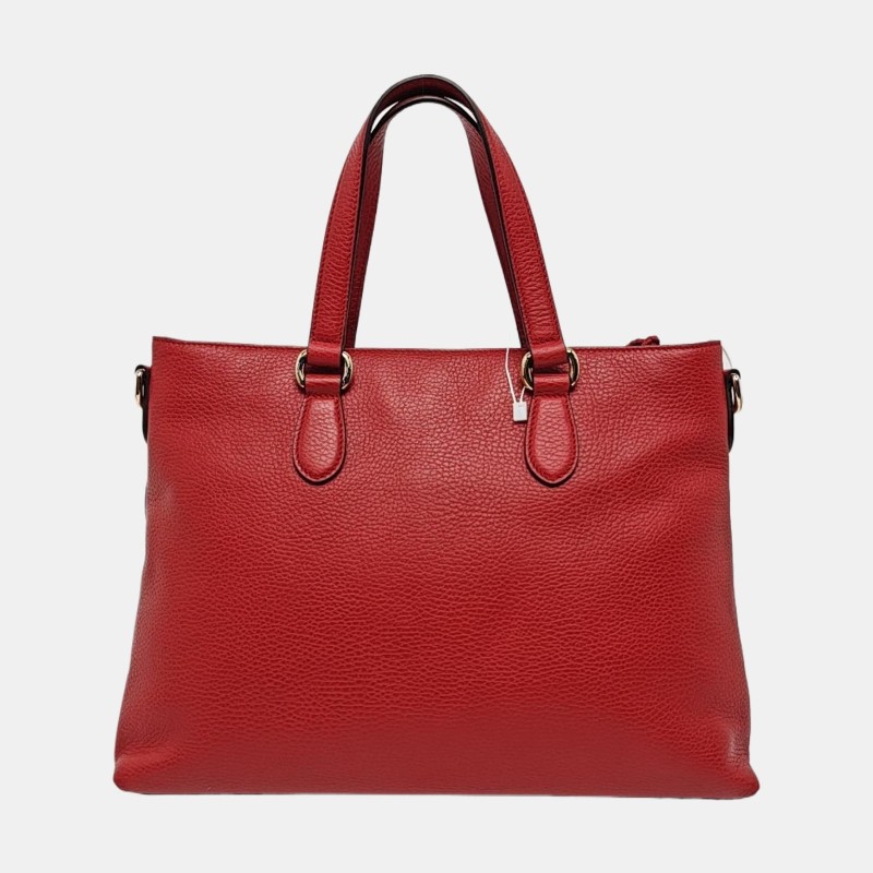 GUCCI托特包紅色牛皮單肩包斜挎包手提包 金色五金 可拆卸肩帶 9.8新-4