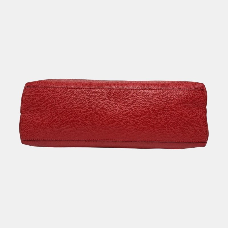 GUCCI托特包紅色牛皮單肩包斜挎包手提包 金色五金 可拆卸肩帶 9.8新-5