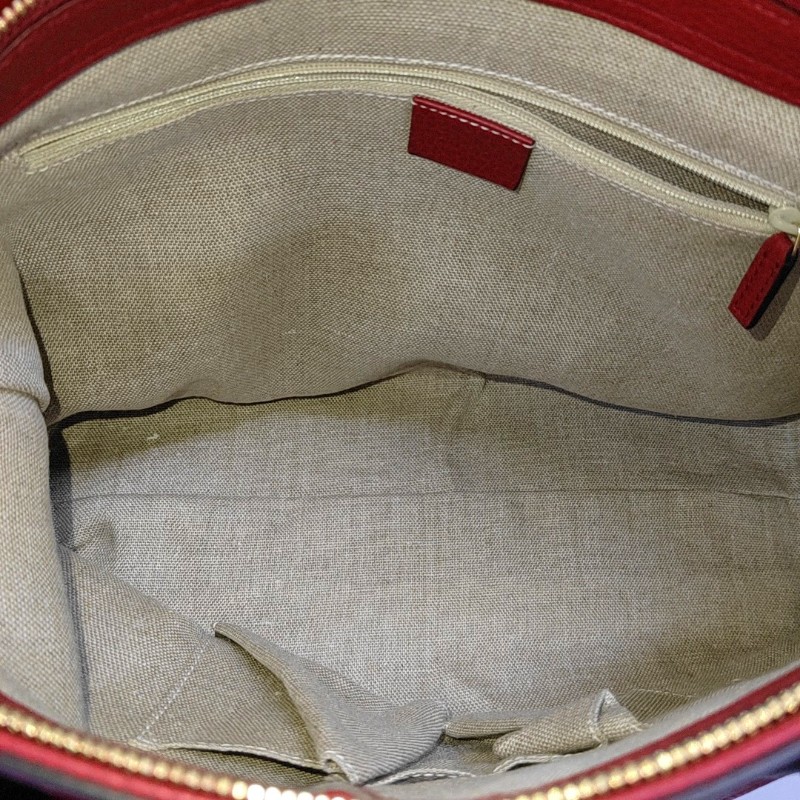 GUCCI托特包紅色牛皮單肩包斜挎包手提包 金色五金 可拆卸肩帶 9.8新-6