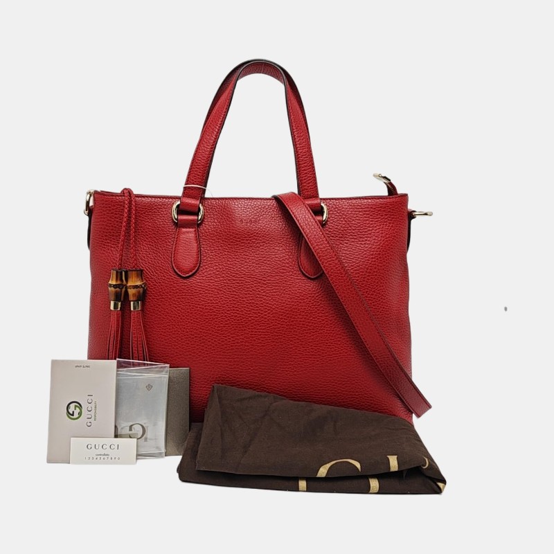 GUCCI托特包紅色牛皮單肩包斜挎包手提包 金色五金 可拆卸肩帶 9.8新-7