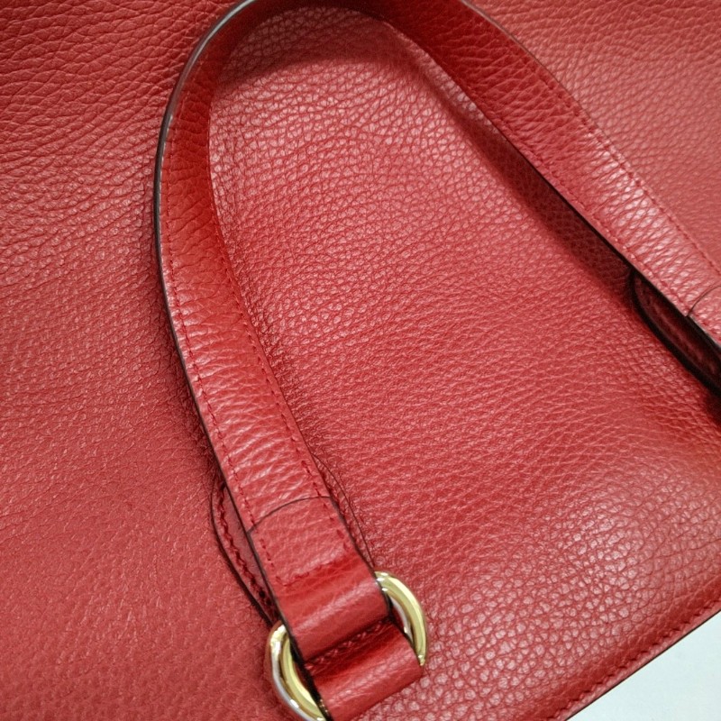 GUCCI托特包紅色牛皮單肩包斜挎包手提包 金色五金 可拆卸肩帶 9.8新-8