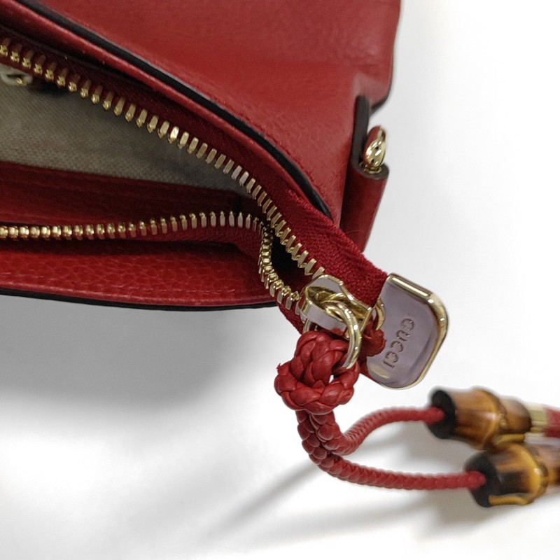 GUCCI托特包紅色牛皮單肩包斜挎包手提包 金色五金 可拆卸肩帶 9.8新-9
