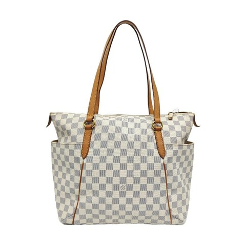 LOUIS VUITTON TOTALLY 中號 白色塗層帆布棋盤格手提包單肩包 金色五金