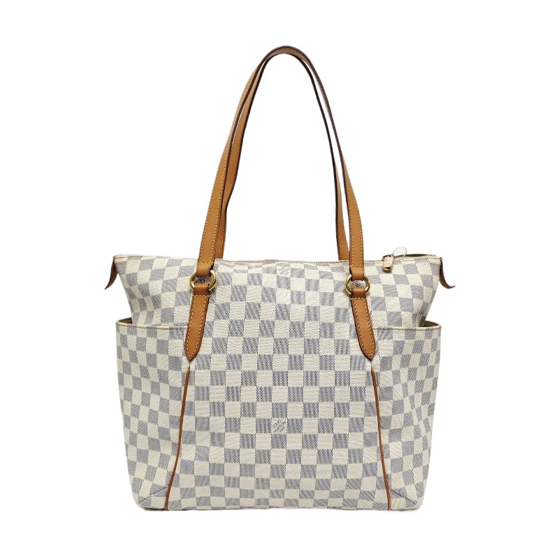 LOUIS VUITTON TOTALLY 中號 白色塗層帆布棋盤格手提包單肩包 金色五金-0