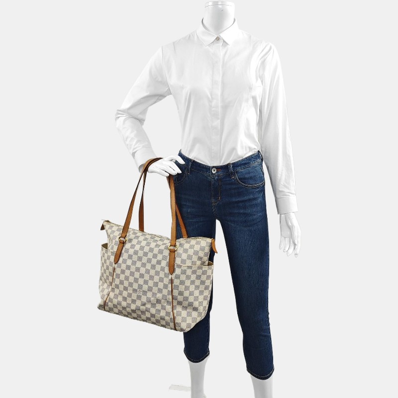 LOUIS VUITTON TOTALLY 中號 白色塗層帆布棋盤格手提包單肩包 金色五金-1