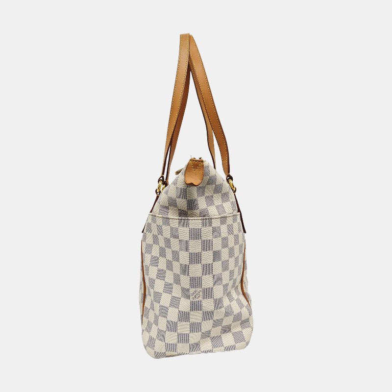 LOUIS VUITTON TOTALLY 中號 白色塗層帆布棋盤格手提包單肩包 金色五金-2