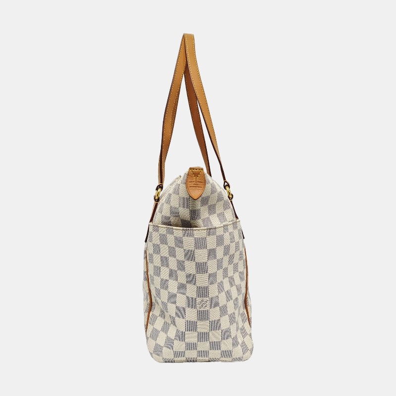 LOUIS VUITTON TOTALLY 中號 白色塗層帆布棋盤格手提包單肩包 金色五金-3
